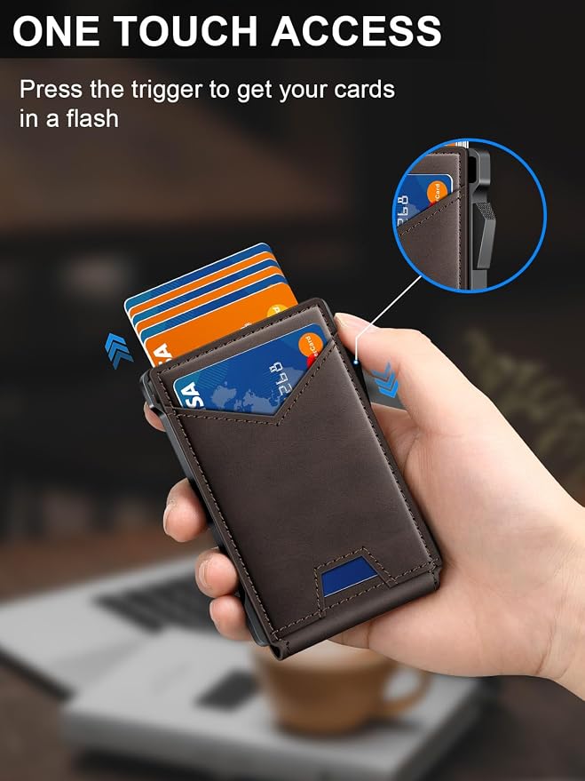 Wallet for Men RFID Wallet with 2 ID Windows & Money Clip, Slim Pop Up Card Holder for 10-12 Cards, Bifold Minimalist Smart Wallet for Front Pocket, Compact Metal Credit Card Holder, Gifts for Men