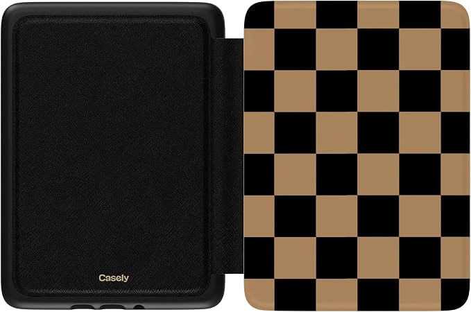 Casely Kindle Case | Fit Check | Black & Brown Checkerboard | Compatible with 7" Kindle Colorsoft and 7" Kindle Paperwhite (12th Gen 2024 Edition) | Auto Sleep/Wake | Hand Strap | Vegan Leather