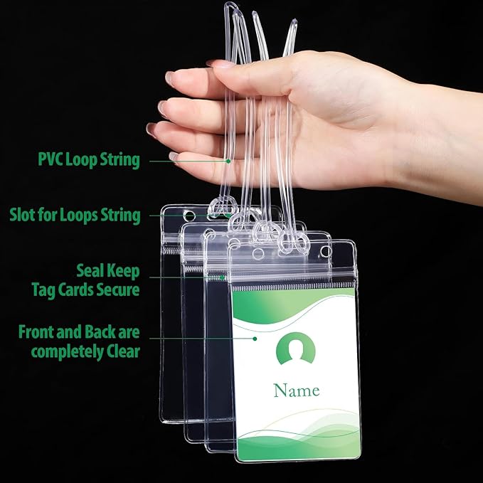 Zonon 24 Pack Clear Luggage Tags Bulk Bag Tag Badge Holder for Suitcases Waterproof Zip Identification ID Card Holder with Clear Loop Straps Business Travel and Office Supplies (10 Mil)