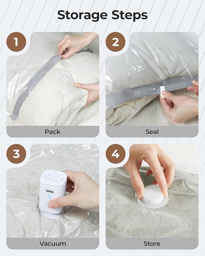 BAGSMART Vacuum Bags for Clothing with Rechargeable Air Pump, Portable Space Saver Bags for Home, Vacuum Compression Seal Bag for Clothing, Blanket, 12 Pack-Gray