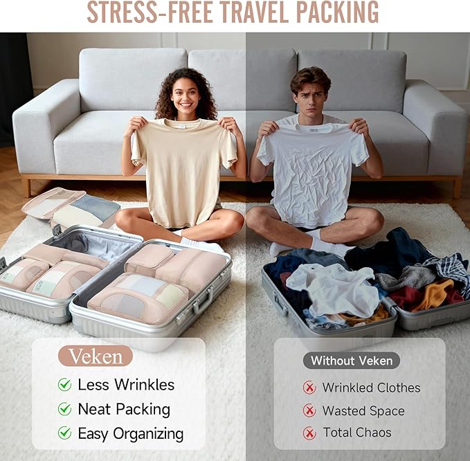 Veken 10 Set Packing Cubes for Travel, Beach Vacation Essentials Accessories for Cruise Ship, Suitcase Organizer Bags for Luggage with Toiletry Bag & Passport Holder, Birthday Gifts for Women Mom Her