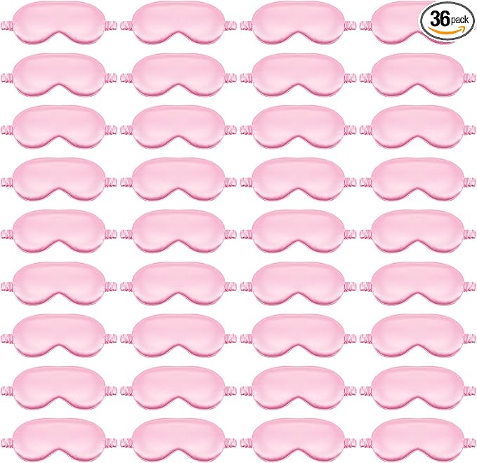 Cuffbow 36 Pcs Silk Sleep Eye Masks Bulk Satin Eye Cover Blindfold Eyeshade with Adjustable Elastic Strap for Women Men Sleeping Travel Wedding Gift(Pink)
