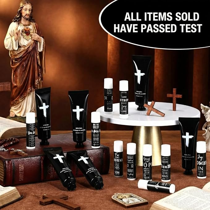 10 Sets 20 Pcs Church Gift for Men Bulk Black Hand Cream and Lip Balm Religious Bible Verse Cedar Scent Lip Moisturizer Christian Appreciation Gift for Coworker Church Party Favor