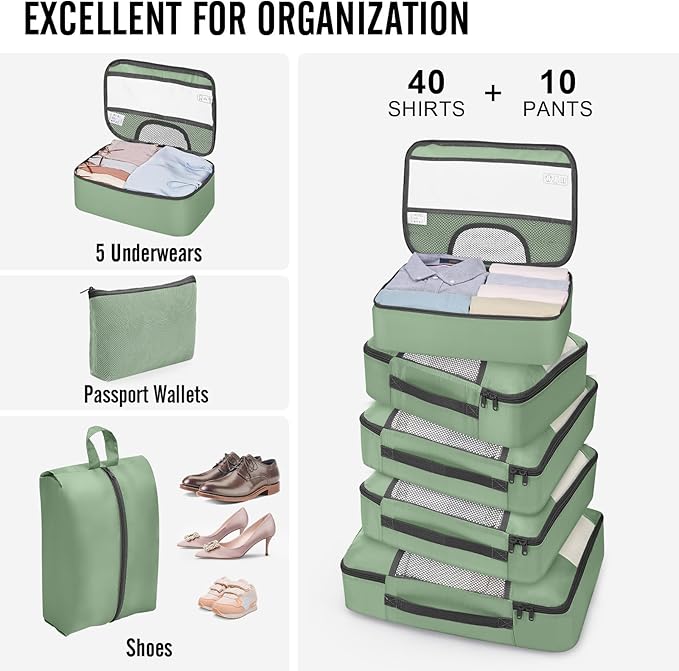 Veken 10 Set Packing Cubes for Travel Essentials, Suitcase Organizer Bags in 4 Sizes, Carry-On Luggage Accessories with Large Laundry Bag & Passport Holder, Must-Have for Airplane, Road Trip & Camping