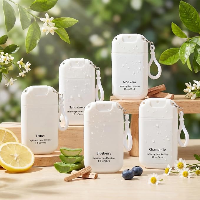 24 Pack White Mini Hand Sanitizer Spray Keychain Thank You Hand Sanitizer Mist Travel Size Bulk Employee Appreciation Gift for Team Coworker Scent Moisturizing Hydrating for Gym Purse Backpack