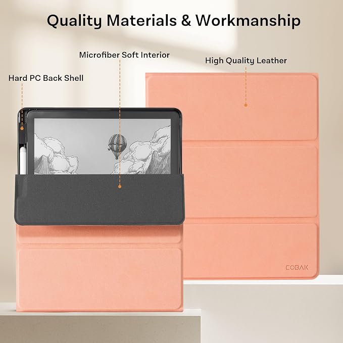 CoBak Case for 11" Kindle Scribe 3rd Generation 2025, Kindle Scribe Colorsoft with Two Viewing Angles - All New PU Leather Cover with Auto Sleep Wake, Pen Holder. Sheep Pink