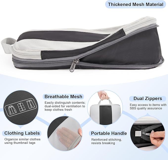 6 Set Compression Packing Cubes for Travel Essentials,Compressible Expandable Packing Cubes for Suitcase,OlarHike Luggage Garment Bags for Travel,Handy Helper for Organizing Clothes(Black)