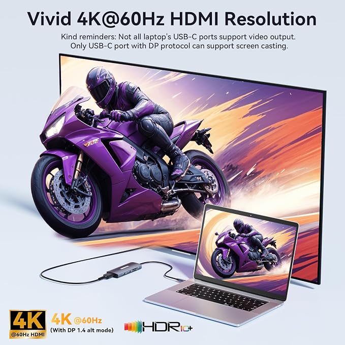 USB C Video Output Hub, 3 USB-C & 2 USB-A 3.2 10Gbps Ports, 4K@60Hz HDMI, 100W PD, SD/TF, USBC Splitter Dual Monitor Adapter for MacBook Pro/Air, iMac, iPad Pro, XPS, Surface, Galaxy S22,Samsung DEX