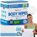 Body Wipes for Adults Bathing No Rinse - 20 Count Travel Shower Wipes - 10 x 10" Individually Wrapped Thick Cleansing Waterless Wash Scrubs - Disposable Washcloths for Camping & Elderly Incontinence