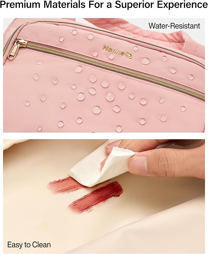 Hanke Hanging Travel Toiletry Bag for Women, Water-Resistant Makeup Organizer with Hook, Cosmetic Bag for Bathroom & Travel Essentials Accessories, Pink