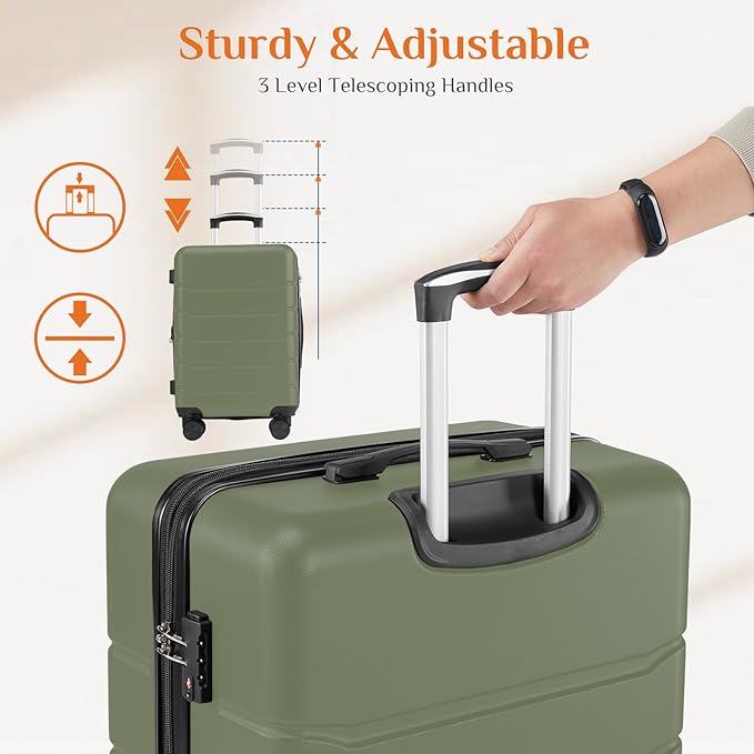 Sweetcrispy Carry on Luggage, Hard Shell ABS Suitcase with Double Spinner Wheels, Lightweight Expandable Rolling Suit Case with TSA Lock, 24 Inch Green