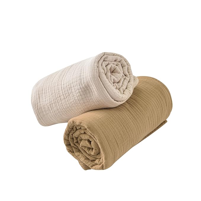 TADO MUSLIN 2-Pack Nursing Covers for Breastfeeding, 100% Organic Cotton Muslin Nursing Cover for Mom, Soft Breathable Breastfeeding Cover, Full Privacy Cover for Nursing, Extra Coverage L Khaki Beige