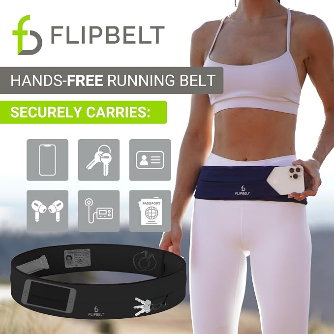 FlipBelt Classic Running Belt, Belt Bag & Fanny Pack for Men and Women - Phone Holder, Waist Pack, Running Accessories, Belt Pouch, Money Belt, USA Running Company