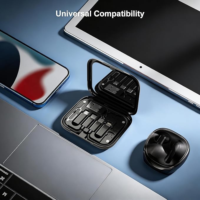 YANZIE USB-C Travel Adapter Kit for iPhone, Pixel & Galaxy: USB-A to C, Micro-USB to C, Type-C to Lightning, Short USB-C Cable, OTG, Mirror Case (Black)