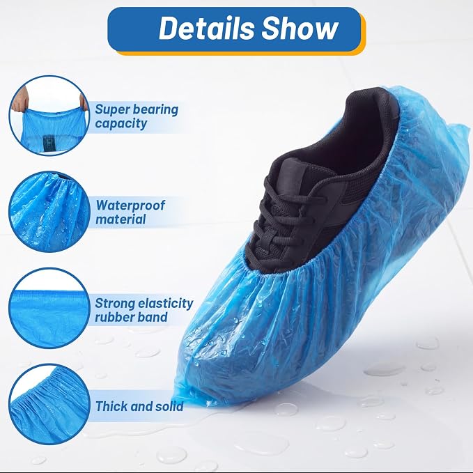 Vabean 200 Pcs Disposable Shoe Covers Boot Cover Waterproof Nonslip Shoe Protector Covers for Indoor Carpet Floor Workplace Protection, One Size Fit Most (Blue)