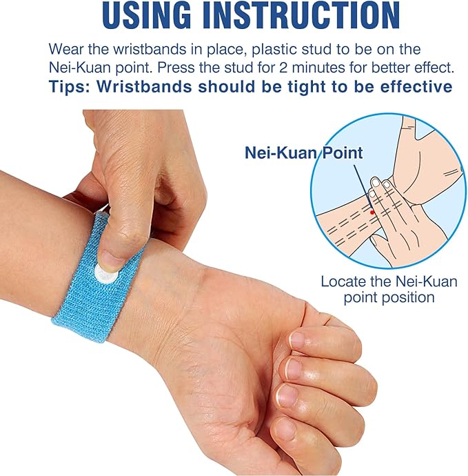 Hionfurt Motion Sickness Bands Anti Nausea Wristband for Adult and Kids Morning Sickness Relief for Pregnant Women Acupressure Nausea Relief for Car, Sea, Air Sickness - 2 Pairs Blue, Blue