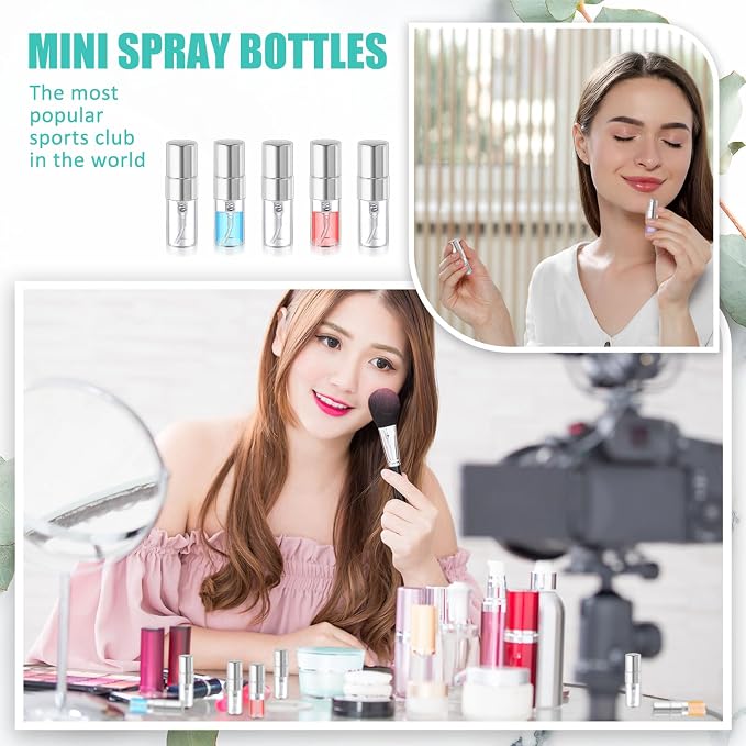 Zhehao 1 Pcs Mini Spray Bottles 2 ml Clear Glass Perfume Bottles Refillable Fine Mist Perfume Atomizer Portable Empty Sample Containers for Cleaning, Essential Oils, Travel (Silver Cap)