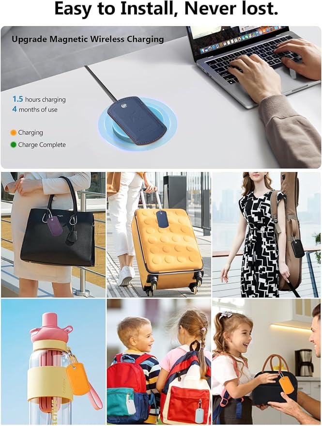 Luggage Tags Built-in Anti-Loss Tracker, Luxury Leather Luggage Tags for Suitcase, Travel Bags, Backpacks, Travel Organizer for Lost Baggage Prevention (S-Orange)