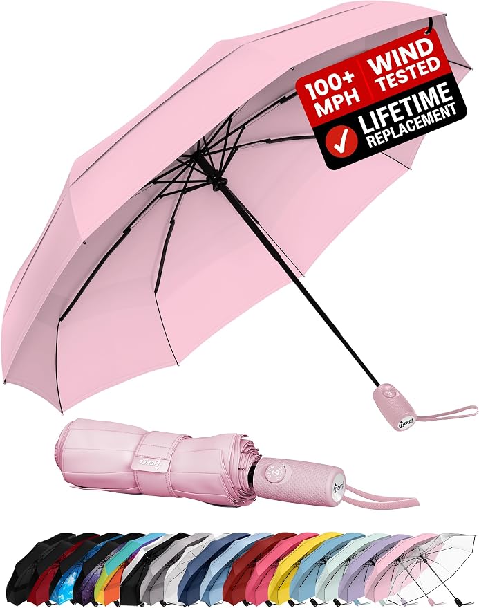 Repel Windproof Travel Umbrella - Compact & Withstands Winds up to 100MPH , Strongest Premium Auto Folding Umbrella for Rain and Sun - Durable, Light & Portable for Women & Men , Fits Backpack & Cars