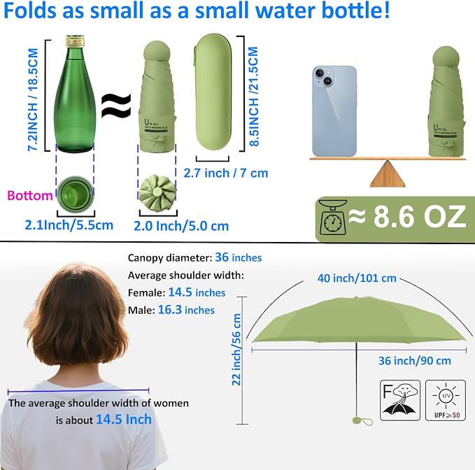 BAODINI Travel Essentials Mini Umbrella for Purse With Case Small Compact UV Sun Protection Lightweight Tiny Pocket Manual Open Close Umbrella for Women Kids and Men Fits Purse Backpack