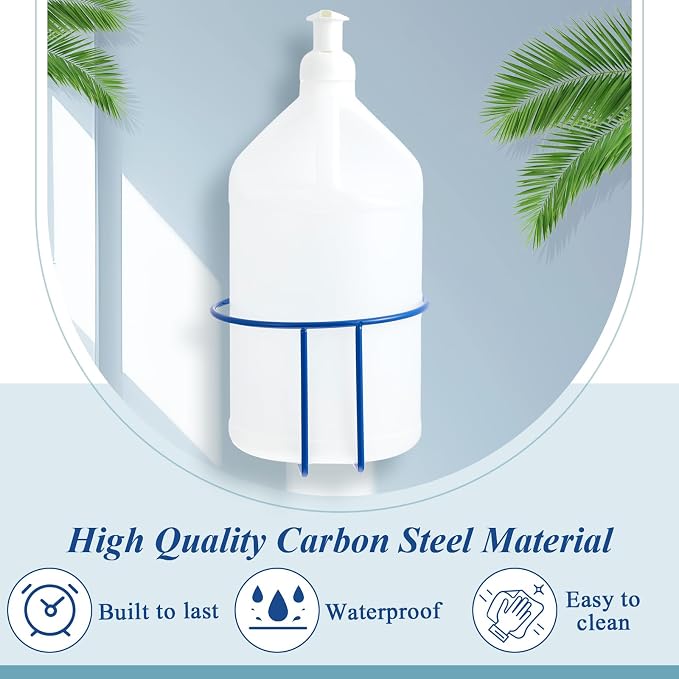 Hicarer 2 Pcs One Gallon Jug Storage Rack Wall Mounted Heavy Duty Steel Wall Rack for 1 Gallon Bottle Round Water Jug Holder with Hardware Hand Sanitizer 6-3/4" W x 5" H x 6-1/2" D (Blue)