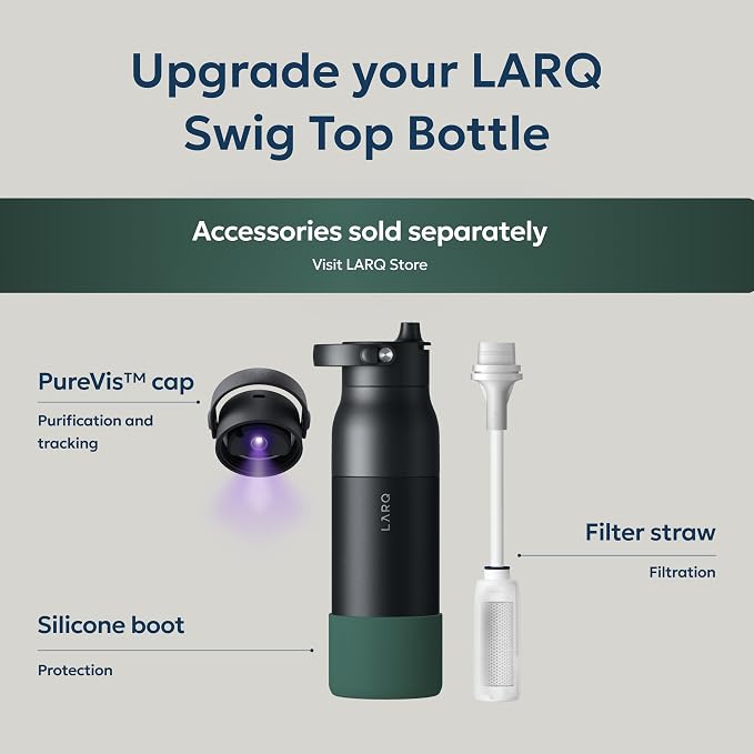 LARQ Swig Top — Insulated Stainless Steel Water Bottle with Straw, Detachable Silicone Handle, Vacuum 24h Cold, BPA-Free Metal Bottle for Gym, Travel, Office, Wide Mouth for Ice — 23 oz, Amalfi Blue