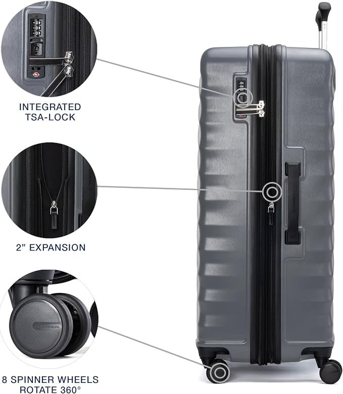 Travelpro Maxlite Air V2 Hardside Expandable Luggage, 8 Spinner Wheels, Lightweight Hard Shell, TSA lock, Shadow Grey, 2-Piece Set (20/28)
