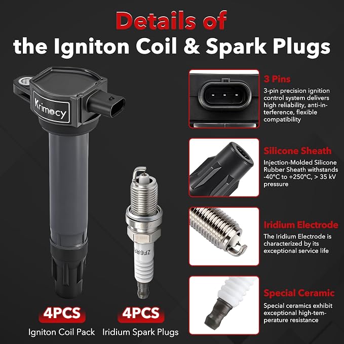 UF557 Ignition Coil Packs and Iridium Spark Plugs Fit for 07-16 Jeep Compass Patriot/ 11-14 Chrysler 200,07-10 Sebring/Dodge 08-14 Avenger,07-12 Caliber,09-16 Journey
