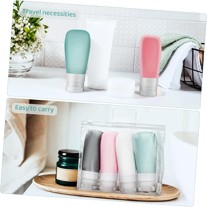 Travel Bottles Set 4pcs Silicone Squeeze Bottles for Toiletries Travel Containers Flap Lip Leakproof for Shampoo Body Wash