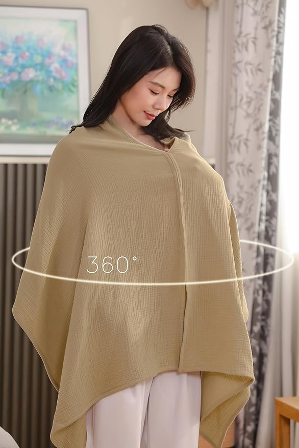 TADO MUSLIN 2-Pack Nursing Covers for Breastfeeding, 100% Organic Cotton Muslin Nursing Cover for Mom, Soft Breathable Breastfeeding Cover, Full Privacy Cover for Nursing, Extra Coverage L Khaki Beige