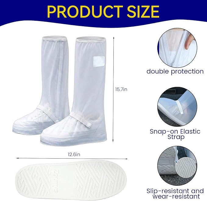 3Pair Reusable Waterproof Shoe Covers for Rain, Reflector Non-Slip Galoshes Overshoes for Women and Men, Durable Shoe Covers Waterproof for Mud, Cycling and Outdoor Travel (White, X-Large)