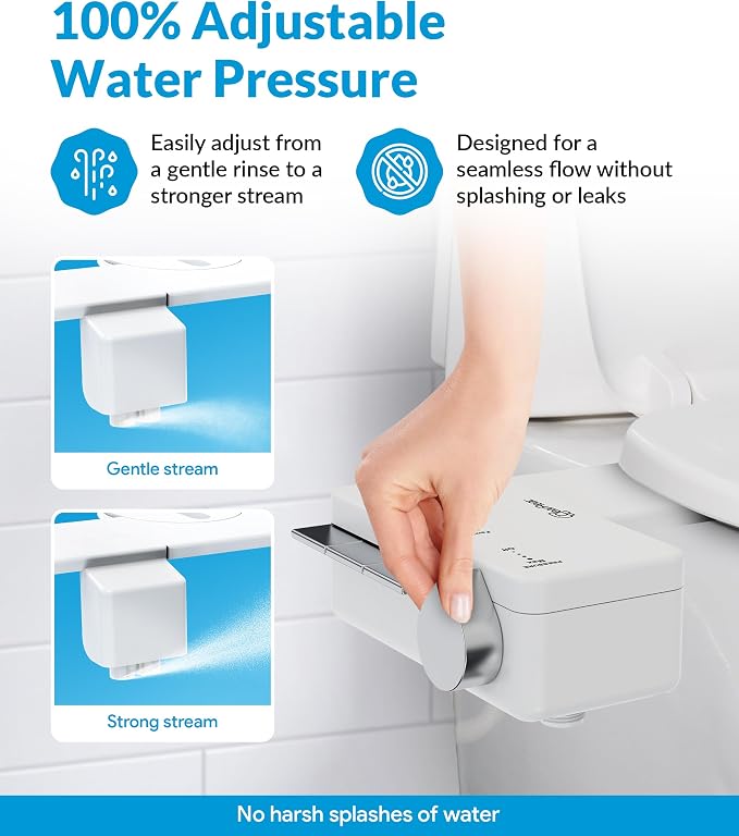CLEAR REAR Ultra Slim Bidet Attachment for Toilet Seat - Non-Electric with Self Cleaning Dual Nozzles, Leak Proof, Adjustable Water Spray, Rear & Feminine Wash Toilet Bidet Upgrades (White Piano Keys)