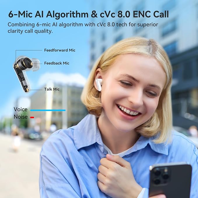 EarFun Air Pro 4 Adaptive Hybrid Noise Canceling Wireless Earbuds, Qualcomm Snapdragon Sound, aptX Lossless, 6 Mics AI CVC 8.0 Call, LDAC Hi-Res Audio, 52H Playtime, Bluetooth 5.4 (Glossy White)