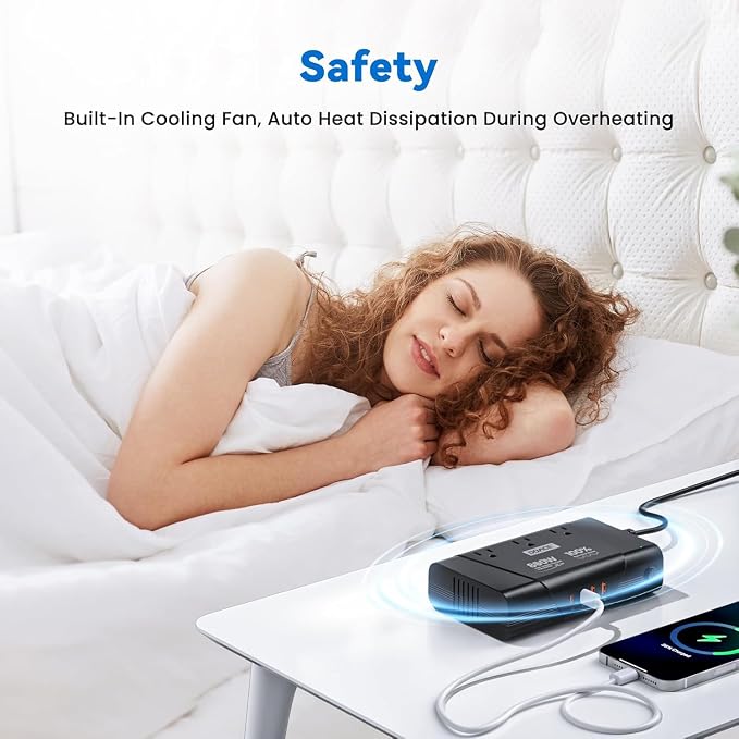 DOACE Universal Travel Adapter: 220V to 110V Pure Sine Wave, EU Step-Down Transformer for 200+ Countries, 3 Outlets & 4 USB, Compatible with Phones, Hair Straighteners (Black, 800w)