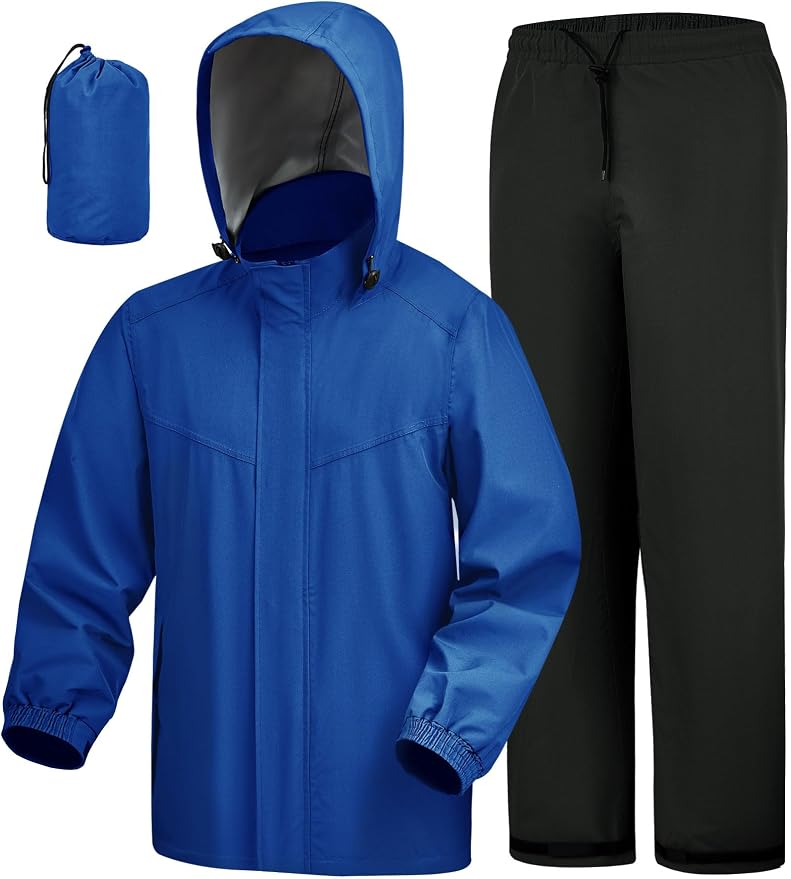 iCreek Rain Suit Waterproof Hooded Rain Gear Breathable Lightweight Packable Rain Jacket Pants Men Women for Hiking Fish Golf