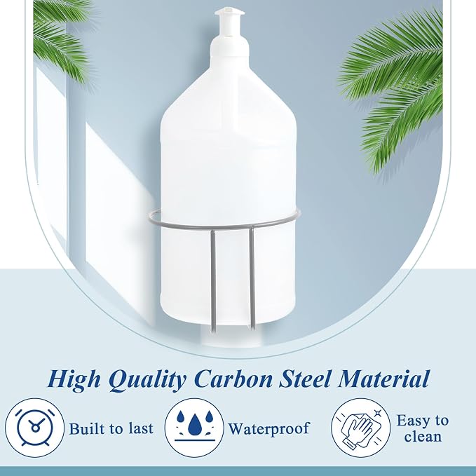 Hicarer 2 Pcs One Gallon Jug Storage Rack Wall Mounted Heavy Duty Steel Wall Rack for 1 Gallon Bottle Round Water Jug Holder with Hardware Hand Sanitizer 6-3/4" W x 5" H x 6-1/2" D (Gray)