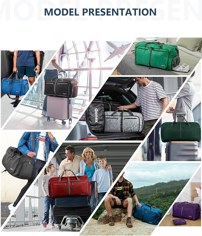 Gonex Large Foldable Travel Duffle Bag with Shoes Compartment, Packable Lightweight Water Repellent Duffel Bag for Camping Gym Weekender Bag