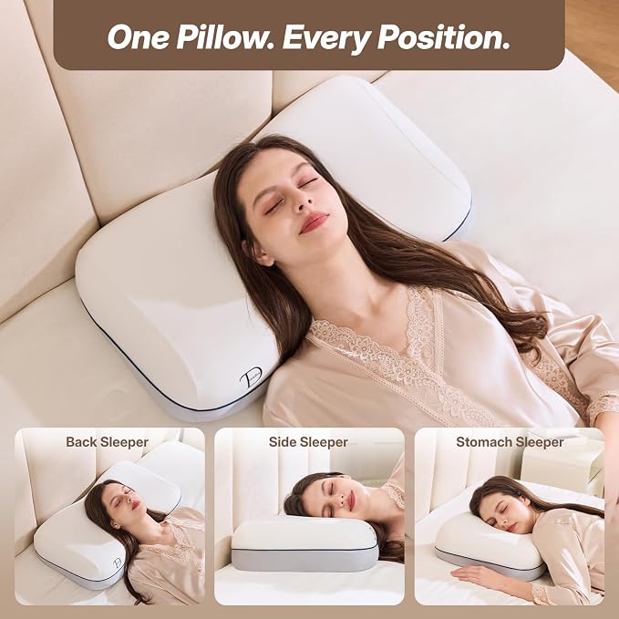 Cervical Neck Pillow for Neck Support, Adjustable Memory Foam Pillow with Customizable Height and Firmness for Side, Back, Stomach and CombSination Sleepers Programs, White 1 pcs
