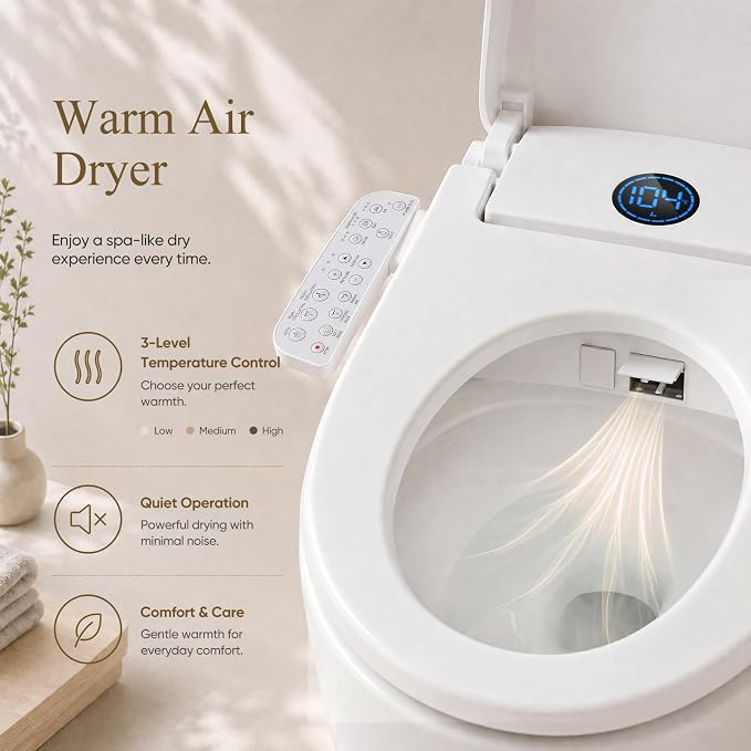 GAICOM Electric Bidet Toilet Seat, Heated Toilet Seat with Instant Warm Water, Warm Air Dryer, Side Panel Control, Self Cleaning Nozzle, Night Light, Soft Close Lid, Elongated White