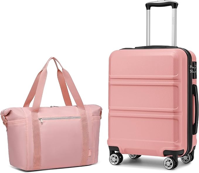 Kono Suitcase Set 2 Piece Carry On Lightweight PC+ABS Hardside Luggage with TSA Lock Spinner Wheels (Nude, 20in)