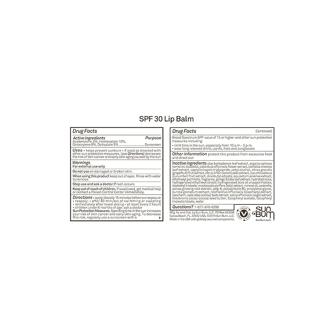 Sun Bum SPF 30 Sunscreen Coconut Lip Balm - Moisturizing Aloe Vera and Vitamin E - Vegan and Cruelty Free - Broad Spectrum UVA/UVB Lip Protection - 0.15 Ounce (Pack of 3)