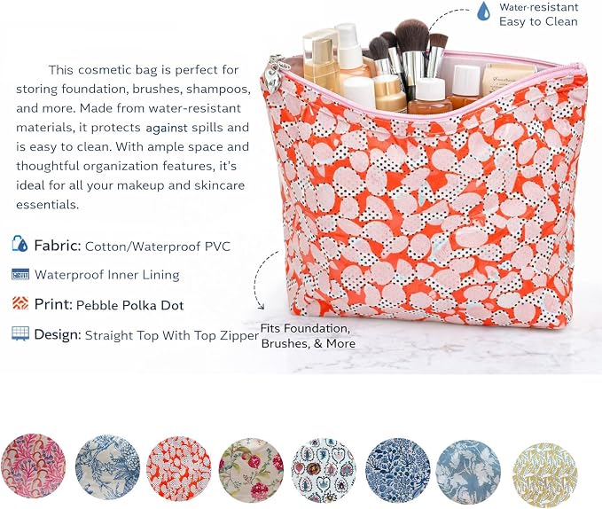 Jacaranda Living Medium Cosmetic Bag – Waterproof PVC-Lined Cosmetic & Toiletry Organizer, Zipper Pouch for Skincare, Makeup & Accessories, Leaf Dance
