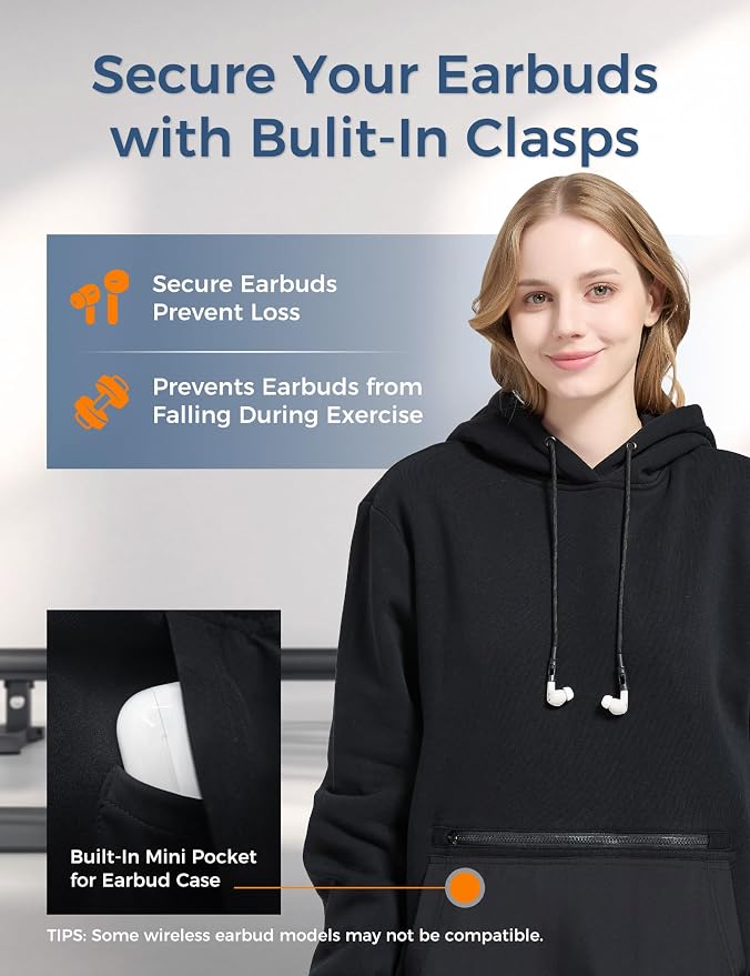 Travel Hoodie with Built-In Eye Mask for Airplane Travel Breathable Comfort Pullover Sweatshirt Multiple Pockets