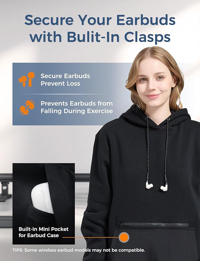 Travel Hoodie with Built-In Eye Mask for Airplane Travel Breathable Comfort Pullover Sweatshirt Multiple Pockets