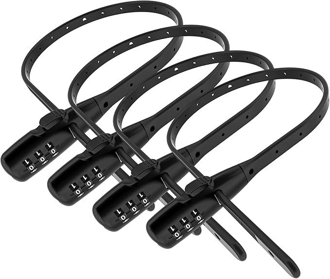 Zip Tie Lock, Adjustable Cable Lock with Combination - Lightweight Quick Combo Locking Security for Bicycle Racks, Kids Bikes, Motorcycle Helmets, Strollers, Skis, Sheds, Cabinets (4 Pack)
