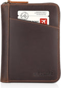 Polare Full Grain Leather Dual Passport Wallet and RFID Blocking Bifold Passport Cover Travel Document Organizer Holder 2 Passports (Dark Brown)
