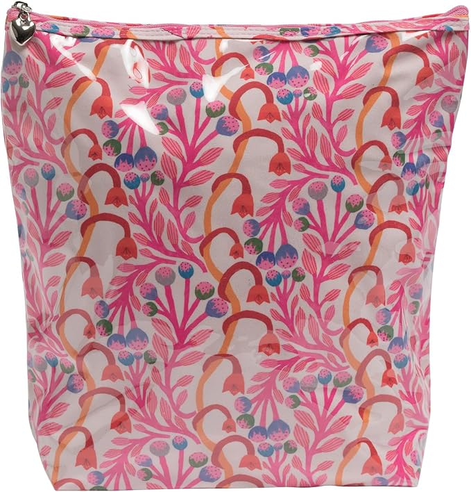 Jacaranda Living Large Cosmetic Bag – Water-Resistant Makeup & Toiletry Bag with PVC-Lined Interior, Travel Beauty Organizer, Strawberry Vine