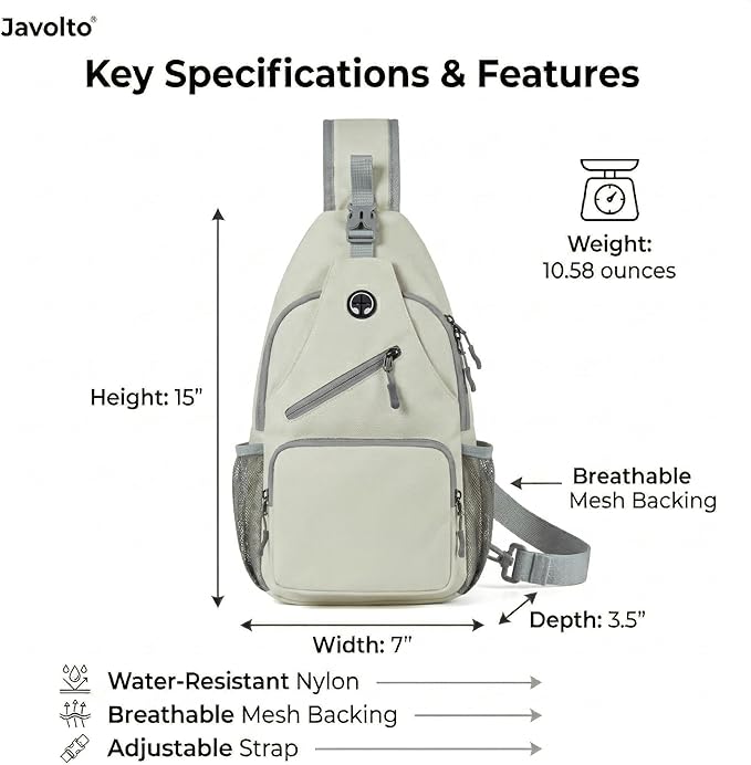 Javolto Sling Bag for Men Crossbody Backpack, Small Sling Backpack Mens Shoulder Bag, Casual Daypack Hiking Bag for Travel