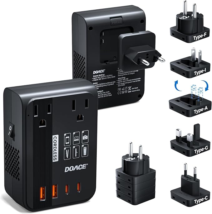 Upgraded 350W Voltage Converter US to Europe for Hair Straightener Shaver Toothbrush CPAP Camera Cell Phone - 220V to 110V Converter for European Travel, Power Converter Adapter Combo with PD Chargers