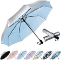 SIEPASA Compact Travel Umbrella - Windproof Auto Open/Close, Small Folding Umbrella for Rain & Sun with UPF50+ - Lightweight Frame, Waterproof - Fits Backpack, Purse, Suitcase.(Silver/Blue)